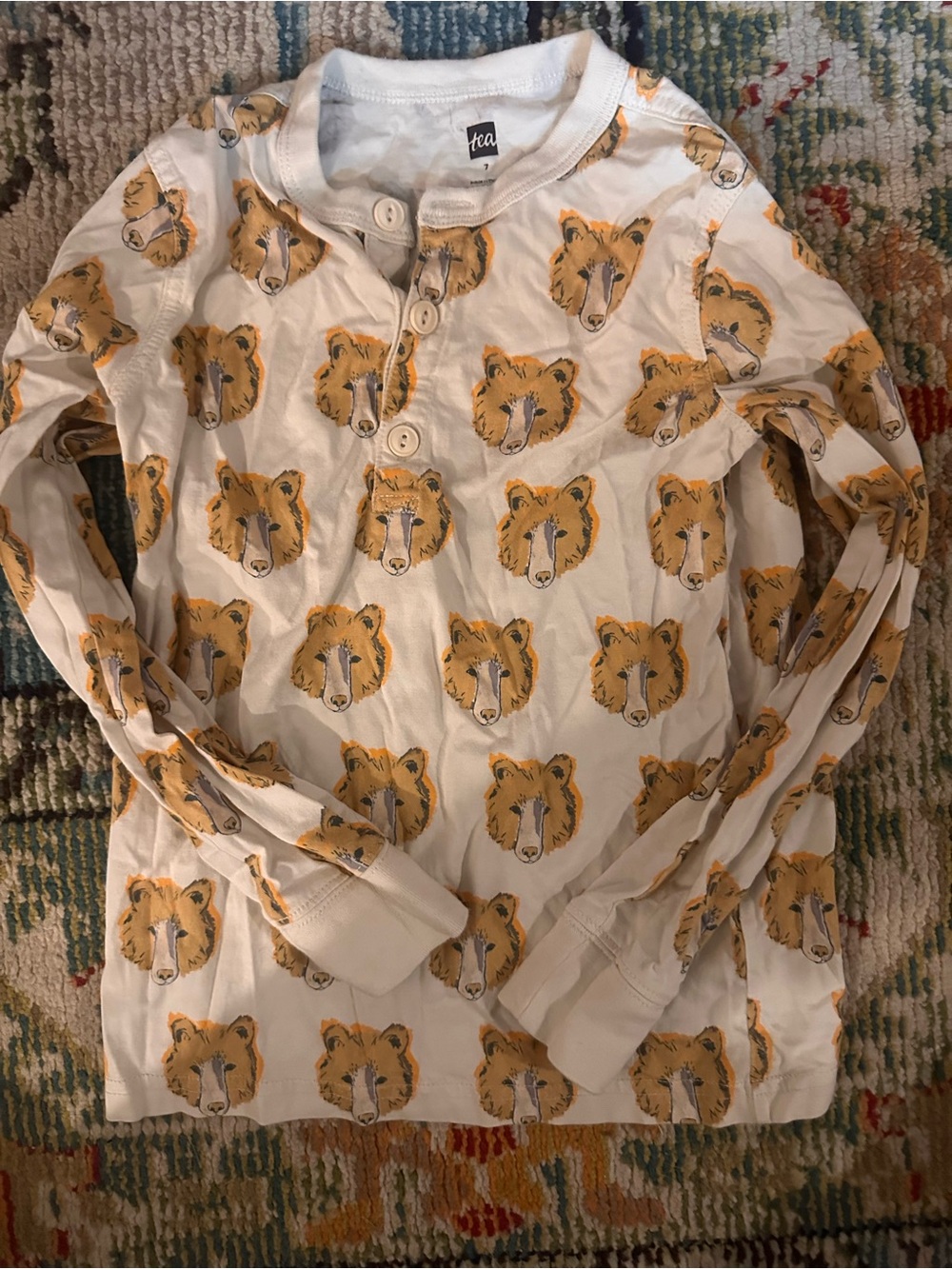 Tea Collection Cream Long-Sleeve Bear Print Pajama Top